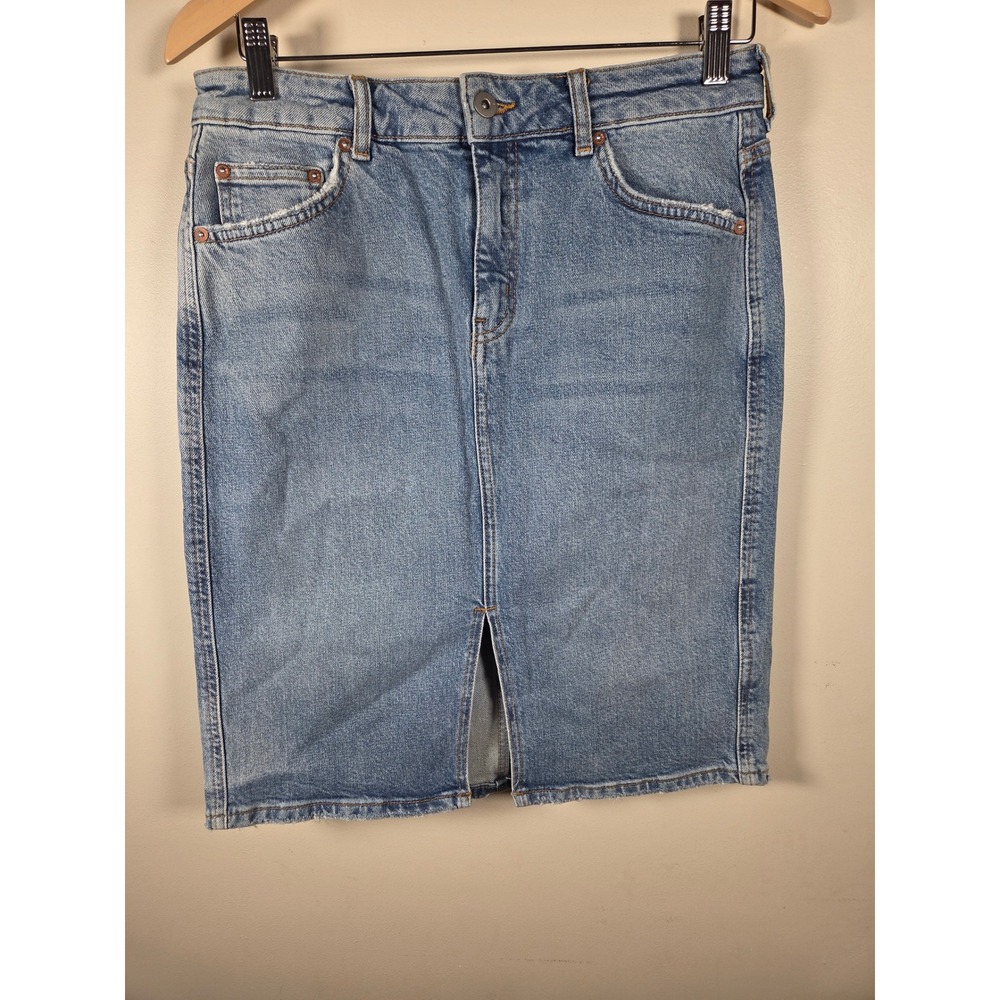 Pilcro and the Letterpress Anthropologie Denim Pencil Skirt Front Slit Size 8